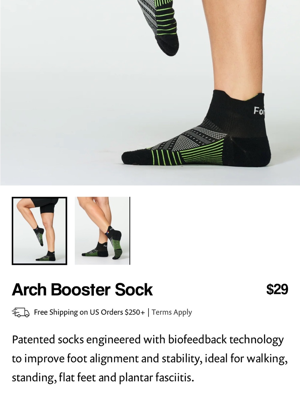 Forme Arch Booster Low-Cut Socks - Black & Neon Green size large new